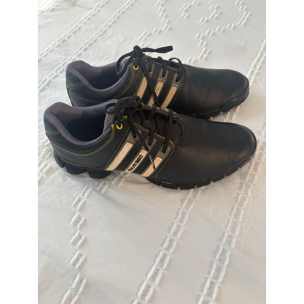 Adidas Tour360 Black Leather Spiked Golf Shoes Stability Comfort Traction 8.5 - Picture 3 of 9